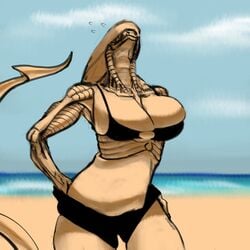 alien anthro beach breasts female female_xenomorph semolina swimsuit xenomorph