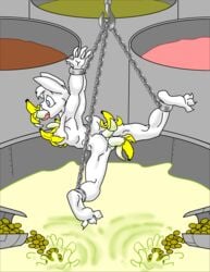 anonymous_artist anthro banana bondage bondage bound female food food_fetish food_play fruit hi_res lagomorph leporid mammal plant pudding rabbit solo suspension