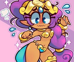 1girls alternate_costume blush breasts cowboy_shot dancer_outfit dancer_shantae dark_skin female female_only harem_outfit jaltoid long_hair metal_bikini navel pointy_ears shantae shantae_(character) smooth_skin solo thighs