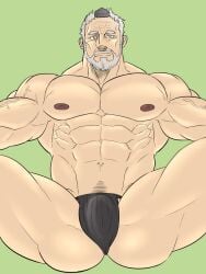 balls bara beard bulge facial_hair flaccid fundoshi hogen_(tokyo_afterschool_summoners) horn male male_only muscles muscular penis sojin_advance solo solo_male spread_legs tokyo_afterschool_summoners