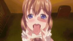 1boy 1girls animated animated animated brown_hair cheating_girlfriend cum cum_on_face cum_on_mouth cum_on_tongue ejaculation female happy_face happy_female hinomoto_koharu kedamono-tachi_no_sumu_ie_de male murakami_teruaki netorare