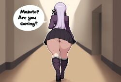 1girls ai_generated big_ass danganronpa danganronpa:_trigger_happy_havoc from_behind kirigiri_kyouko novelai solo_female speech_bubble text thick_thighs wide_hips