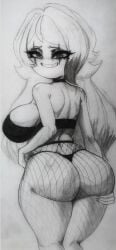 alter_belt chubby chubby_belly chubby_female graphite_(artwork) greyscale hand_drawn lingerie looking_at_viewer looking_back milf nexus_poiazo original_character original_characters pencil_(artwork) posing_for_the_viewer traditional_media_(artwork)