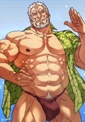 balls bara beard bulge facial_hair flaccid fundoshi hogen_(tokyo_afterschool_summoners) horn male male_only muscles muscular penis rybiok solo solo_male tokyo_afterschool_summoners