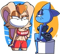 blue_fur brown_fur bubble_butt cartoon_network cat_ears cat_tail eyelashes half-closed_eyes hourglass_figure huge_ass huge_breasts lipstick looking_at_viewer looking_back nicole_watterson rabbit_ears rabbit_girl sega shorts sonic_(series) sonic_the_hedgehog_(series) sports_bra the_amazing_world_of_gumball thick_ass thick_butt thick_thighs thighhighs thin_waist toasttank vanilla_the_rabbit