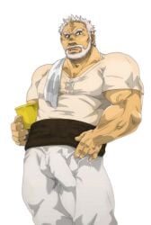 balls bara beard big_bulge bulge clothing facial_hair flaccid fully_clothed gurandoherutu hogen_(tokyo_afterschool_summoners) horn male male_only muscles muscular penis solo solo_male tokyo_afterschool_summoners