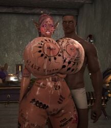 3d bdo bimbo black_desert_online blacked blonde_hair body_writing cow_ears cow_horns cow_print cow_tits cum_on_body cum_on_breasts cum_on_face cum_on_thighs cumdumpster dark_elf degradation elf elves huge_breasts humiliation interracial onahole pregnant pregnant_belly qos qos_tattoo queen_of_spades raceplay ranger_(black_desert) screencap screenshot sperm_tattoo succubus succubus_horns tattoo tattoos toilet urinal video_game yourbdowhore