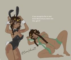 bow bunny_costume bunny_suit elf elf_female glasses oc scars tied_up unfinished unshaded work_in_progress