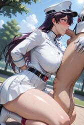 ai_generated bambietta_basterbine big_breasts big_butt big_penis bleach bleach:_the_thousand-year_blood_war blowjob cap gloves heart-shaped_pupils hug hug_and_suck oral oral_sex purple_hair shiny_skin skirt sucking thick_thighs ul7990 white_shirt