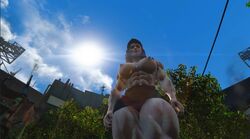 3d big_breasts big_muscles fallout fallout_4 female_only giantess mini_giantess muscle muscular muscular_female outside piper_wright screenshot taller_girl