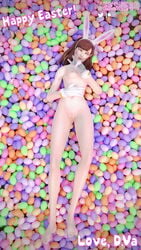 3d blizzard_entertainment breasts bunny_ear bunny_ears bunny_girl d.va deesee3d easter egg eggs feet female female_only legs long_legs overwatch pussy small_breasts toes toes_scrunch uncensored vagina