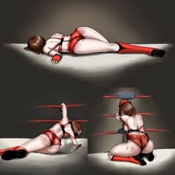 ass beaten chains defeated female fighting_ring handcuffed limp reiko_hinomoto ropes rumble_roses turnbuckle wrestler