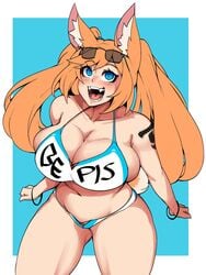 1girls bikini blue_eyes ear female fox_girl grin huge_ass huge_breasts long_hair looking_at_viewer nanaka_(taigerarts) naughty_face seductive seductive_smile smile sunglasses sunglasses_on_head swimsuit taigerarts tail thick_thighs thighs