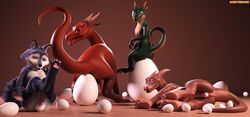 3d anthro canid canine crittermatic digital_media_(artwork) dragon easter egg egg_laying female feral group hi_res holidays humanoid kobold male mammal