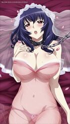 big_breasts blue_hair chained female female_only huge_breasts official_art panties red_eyes seikon_no_qwaser tomo_yamanobe yamanobe_tomo