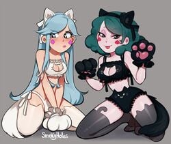 2girls animal_ears blush breasts cat_cutout disney disney_channel eclipsa_butterfly eyebrows_visible_through_hair female female_only long_hair moon_butterfly panties simple_background smokyholes star_vs_the_forces_of_evil tail thighhighs