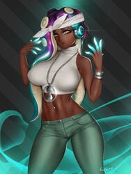 clothed dark-skinned_female dark_skin easonx female highres large_breasts marina_(splatoon) nintendo solo splatoon splatoon_2 standing