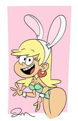 1girls ass blonde_hair bunny_ears bunnysuit cleavage clothed female female_only happy jmdoodle jose-miranda josethewey leni_loud open_mouth smile solo solo_focus straight_hair the_loud_house thick_thighs thighs