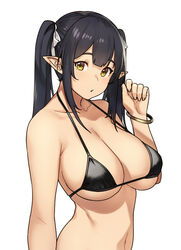 1girls big_breasts bikini black_bikini black_hair breasts cleavage elf_(houtengeki) female female_only houtengeki large_breasts pointy_ears solo twintails yellow_eyes