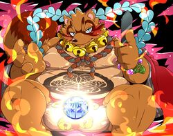 2020 anthro balls belly big_balls blush brown_body brown_fur canid canine clawlion fur genitals humanoid_hands kemono male male_only mammal moobs nipples overweight overweight_male raccoon_dog sengoku_puzzle shadow_ieyasu solo tanuki video_games