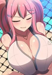 1boy 1girls 2d 2d_animation animated azur_lane bouncing_breasts breasts bremerton_(azur_lane) bremerton_(scorching-hot_training)_(azur_lane) censored cleavage cum cum_between_breasts cum_on_breasts cumshot female huge_breasts jewelry large_penis light-skinned_female light-skinned_male light_skin long_hair longer_than_30_seconds mammary_intercourse mole mole_on_breast necklace paizuri paizuri_under_clothes penis pink_eyes pink_hair sound sports_bra sweat text twintails two_tone_hair video wet yuzutei