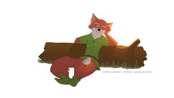 16:9 animal_genitalia anthro balls bottomless canid canine clothed clothing disney footwear fox genitals grass letodoesart log male male_only mammal robin_hood_(character) robin_hood_(disney) sheath shoes solo testicles widescreen wood