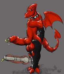 1boy anthro anthro_only balls bigshow blue_eyes bottomless clothing ding dragon hands_behind_back hi_res hyper legwear long_penis looking_at_viewer male male_only metroid nintendo orange_sclera plugged presenting red_body red_penis ridley ridley_(metroid) ridley_morph smol solo sounding_rod sylander urethral video_games