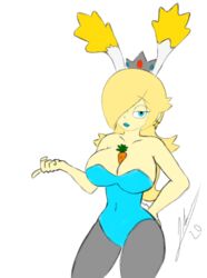 big_breasts blonde_hair blue_eyes blue_lipstick bunny_ears bunny_tail bunnysuit carrot female mario_(series) nintendo princess_rosalina solo star_bunny_(cosplay) super_mario_galaxy th3m4nr0ck5