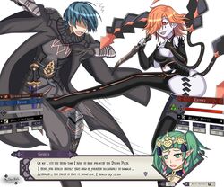 ball_busting ballbusting blue_hair boots breasts byleth_(fire_emblem) byleth_(fire_emblem)_(male) cock_and_ball_torture crotch_kick dagger femdom fire_emblem fire_emblem:_three_houses gameplay_mechanics goddess green_eyes green_hair kick kronya_(fire_emblem) mydarkballs mydarktesticles nabatean_(fire_emblem) orange_hair red_eyes simple_background sothis_(fire_emblem) text weapon white_background