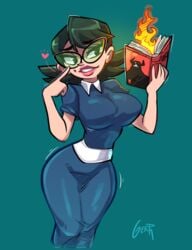 beauty_mark book cartoon_network dress eleanor_butterbean gerph glasses green-tinted_eyewear large_breasts short_hair spoken_heart sunglasses tagme teacher the_grim_adventures_of_billy_and_mandy tight_clothing tinted_eyewear