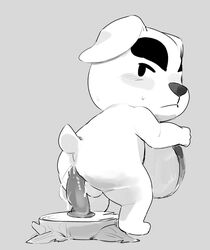 2020 anal anal_sex animal_crossing anthro balls belly blush bodily_fluids canid canine canis chibi dildo domestic_dog genitals k.k._slider kemono male male_only mammal masshiro monochrome musical_instrument nintendo penetration sex_toy slightly_chubby solo sweat video_games