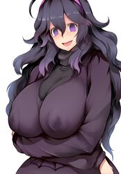 1girls alternate_breast_size arm_under_breasts big_breasts black_hair breasts breasts_bigger_than_head clothed clothing crazy_eyes crazy_smile dress female female_only goth hex_maniac human long_hair nintendo nipples nipples_visible_through_clothing pokemon pokemon_xy purple_skin smile solo thick_thighs tsukasawa_takamatsu tukasawa02 voluptuous wide_hips