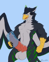 2020 animated anthro avian balls beak big_penis closed_eyes genitals goolee huge_cock hyper hyper_genitalia hyper_penis knot male male_only masturbation nude penetrable_sex_toy penis sex_toy short_playtime solo toumak_(character) wings