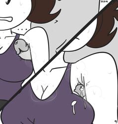 1boy 1girls 2020 armpit armpit_fetish armpit_sex armpits big_breasts bimbo booty_shorts breasts brown_hair busty comic cum female grey_skin huge_breasts huge_cock imminent_cumshot jaiden jaiden_animations jaiden_smut mob_face ponytail short_hair simple_background slobbyslapper sssir sssir8 sweat white_background white_skin youtube youtuber