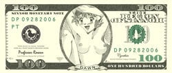 100_dollar_bill 1girls armpits blush breasts dawn_(pokemon) dollar_bill enessef-uu human nipples nude pokemon pokemon_dppt raised_arm stamp text