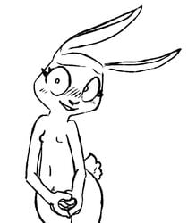 2020 anthro black_and_white blush disney female flat_chest fur genitals judy_hopps lagomorph leporid mammal monochrome navel nipples nude pussy rabbit simple_background solo the_weaver white_background zootopia