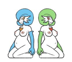 2girls alternate_color anthro anthrofied arcnod areola breasts duo female gardevoir hair_over_one_eye humanoid multiple_pregnancies nintendo nipples nude original_character pokémon_(species) pokemon pokemon_(species) pokemon_rse pregnant shiny_pokemon video_games wide_hips