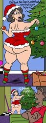 ass big_ass big_butt breasts christmas christmas_tree comic crystal_yamanaka_(wappah) dark-skinned_male female male original socks text wappah wappah_wilson_(wappah)