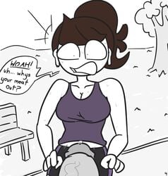 1boy 1girls 2020 airpods big_breasts bimbo booty_shorts breasts brown_hair busty comic dialogue female grey_skin huge_breasts huge_cock jaiden jaiden_animations jaiden_smut penis ponytail short_hair simple_background slobbyslapper speech_bubble sssir sssir8 surprised sweat text white_background white_skin youtube youtuber