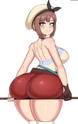 1girls ass ass_support atelier_(series) atelier_ryza big_ass big_breasts big_butt blush brown_eyes brown_hair bubble_ass bubble_butt butt clothed dat_ass drunkavocado fat_ass gloves hat huge_ass huge_thighs looking_at_viewer necklace red_shorts reisalin_stout short_hair shorts sideboob smile smiling solo thick_ass thick_thighs thighhighs tight_clothing tight_shorts white_background white_thighhighs wide_hips