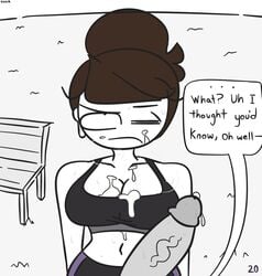 1boy 1girls 2020 after_sex airpods angry big_breasts bimbo booty_shorts breasts brown_hair busty comic cum cum_on_breasts cum_on_face curved_to_the_right_penis dialogue english_text female grey_skin huge_breasts jaiden jaiden_animations jaiden_smut penis ponytail short_hair simple_background skimpy_clothes slobbyslapper speech_bubble sports_bra sssir sssir8 sweat text white_background white_skin youtube youtuber