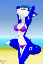 1girls 2d anthro beach belly bikini chameloshi furry krystal solo star_fox