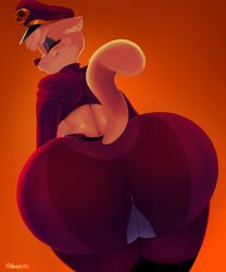 1girls anthro ass big_ass closed_eyes clothed clothing feline female female_only furry huge_ass large_ass lilly_(vimhomeless) presenting presenting_hindquarters raised_tail rear_view simple_background smile solo vimhomeless