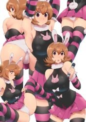 1girls alternate_breast_size armpits ass big_breasts breasts brown_hair bunny_ears curvy female female_only human hunter hunter_x_hunter large_breasts light-skinned_female light_skin looking_at_viewer minakami multiple_views panties piyon short_hair shounen_jump solo source_request striped_legwear thick_thighs thigh_gap thighhighs wide_hips