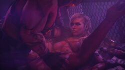 1boy 1girls 3d 3d_(artwork) age_difference alleyway alternate_costume ambiguous_consent beer_bottle big_penis blonde_hair cassie_cage clothed_sex cybernetics detailed_background elbow_gloves enemies enemies_with_benefits female fingerless_gloves kano_(mortal_kombat) money mortal_kombat mortal_kombat_11 older_male qiousfm sex straight thighhigh_boots younger_female