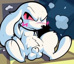 absurd_res alternate_version_at_source animal_genitalia animal_penis anthro balls biped blush canine_penis cave_story cheesycoke digital_media_(artwork) flaccid fluffy fur genitals hi_res hindpaw king_(cave_story) lagomorph long_ears looking_at_viewer male male_only mammal mimiga nude one_eye_closed paws penis red_sclera scar sheath sitting solo spread_legs spreading video_games white_body white_fur