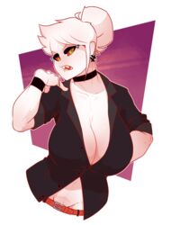 1girls breasts choker cleavage dabble female female_only hair_bun looking_at_viewer milf sharp_teeth solo sugar_(dabbledraws)