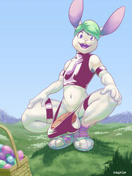 3:4 anthro clothing easter_egg erection erection_under_clothing genitals hi_res lagomorph leporid male male_only mammal outside penis rabbit rinzy solo