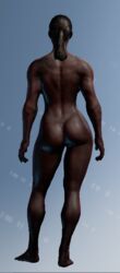 3d ass back_muscles balls69_(artist) big_ass blue_eyes brown_skin completely_nude dark-skinned_female dark_skin female hips human muscular_female nude nude_female perky_breasts playa_(saints_row) ponytail saints_row saints_row_iv screenshot solo solo_female