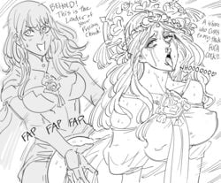 1futa 1girls ahe_gao ahegao ambiguous_penetration bb_(baalbuddy) byleth_(fire_emblem) byleth_(fire_emblem)_(female) doggy_style english_text fire_emblem fire_emblem:_three_houses from_behind fucked_silly futa_on_female futanari humor implied_futanari monochrome nintendo public_humiliation rhea_(fire_emblem) rhealeth runny_nose tears text tongue_out